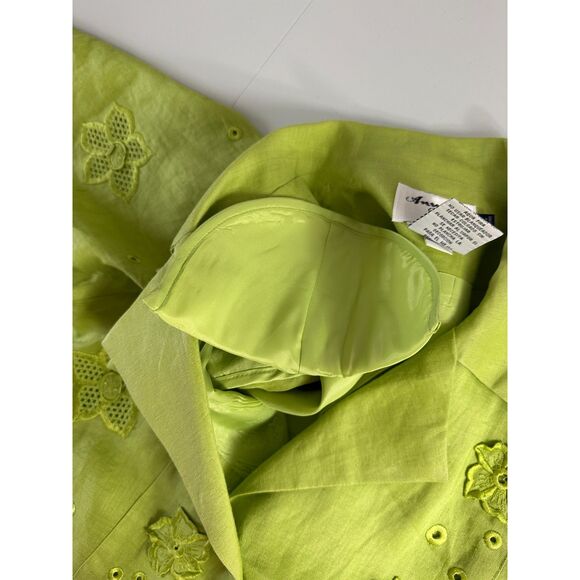 Ann Gerlin Women's Green 100% Linen Floral Jacket Size 14 *Stains* - Picture 5 of 12